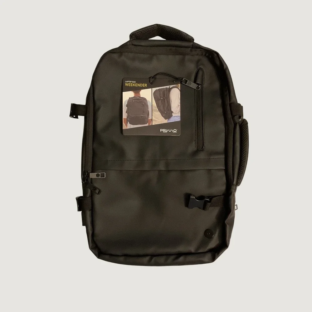 Primo Weekender Laptop Bag Black Travel Backpack USB Port Water Resistant NEW